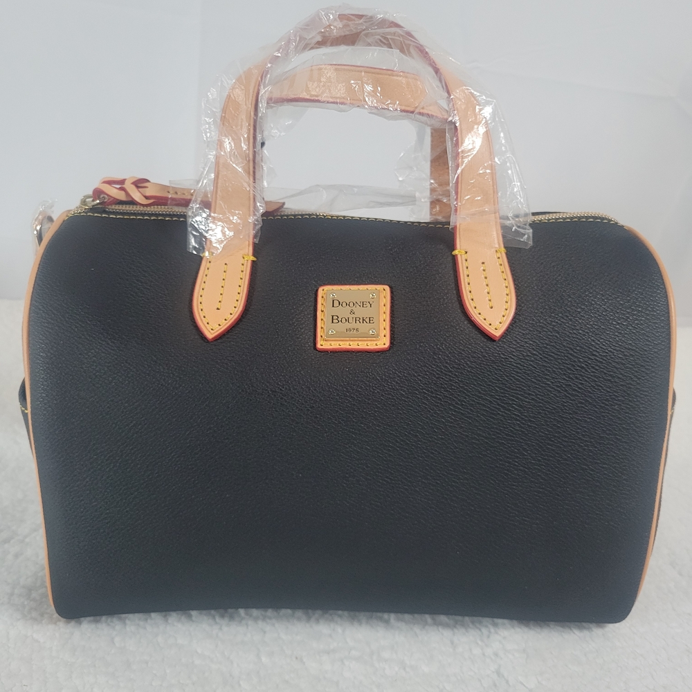 Dooney & Bourke Black Satchel with Tan Trim